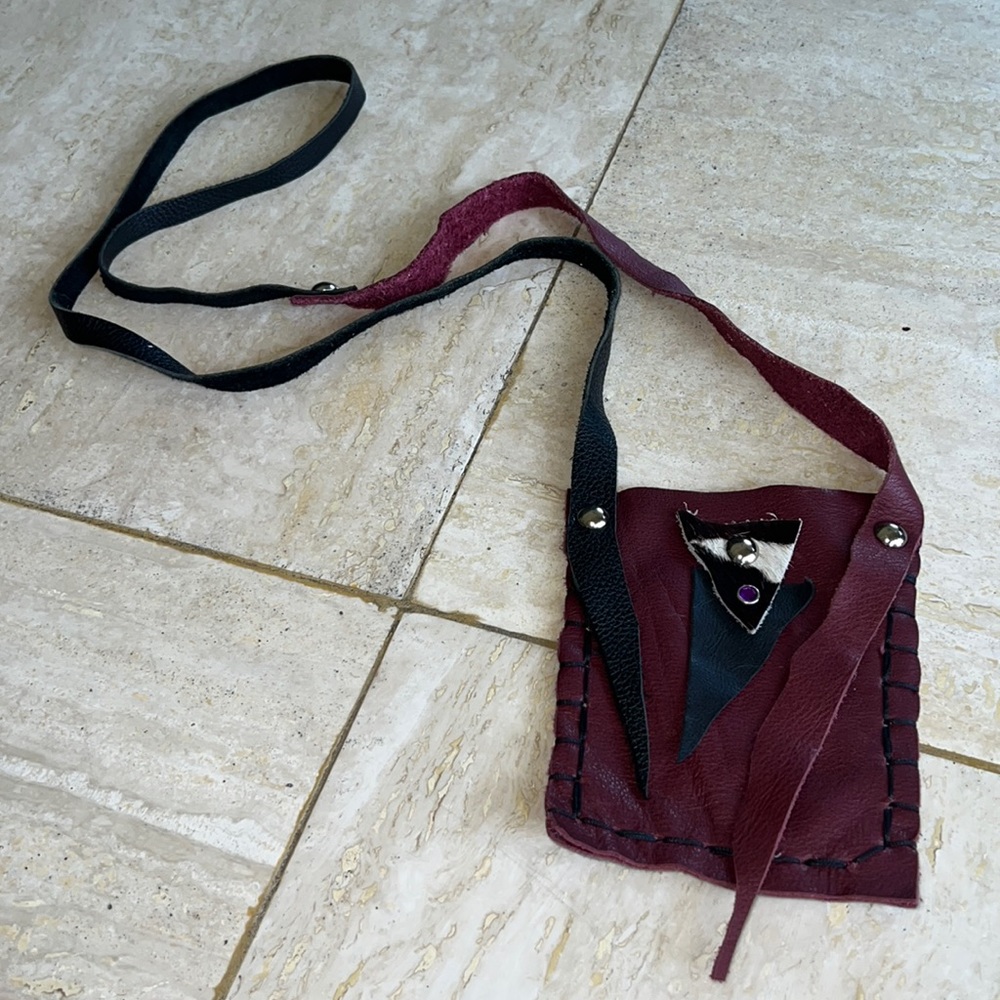 Black & maroon leather small crossbody
